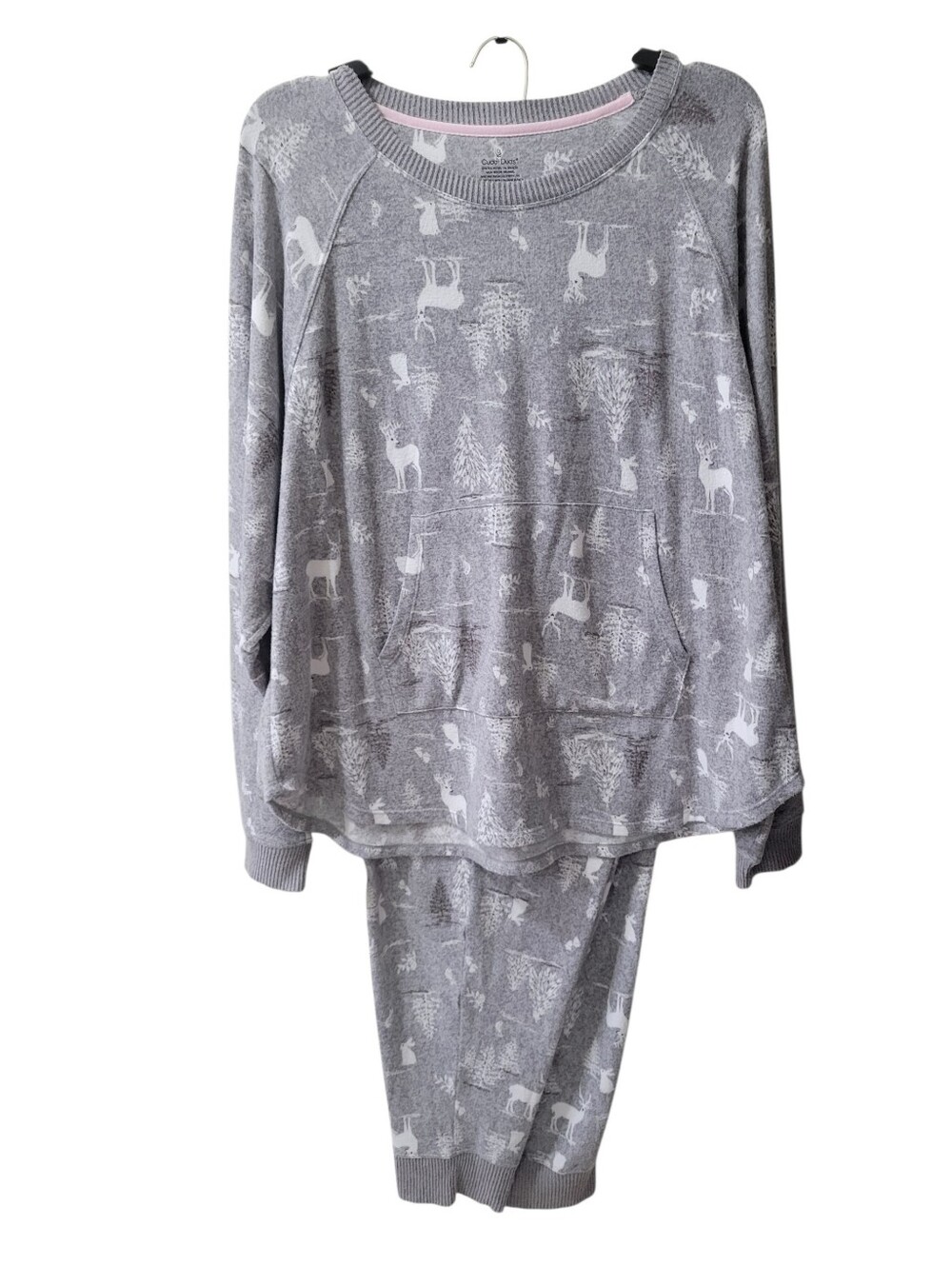 Plus Size Cuddl Duds Women's Deer Forest Print Long Sleeve Pajama Jogger Set - Picture 2 of 3